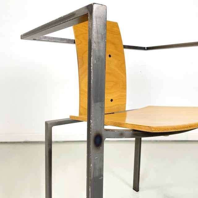 German Modern Squared Chair in Wood and Metal by Karl-Friedrich Foster Kkf, 1980s For Sale - Image 13 of 18
