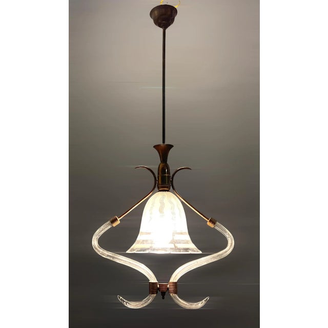 Art deco murano glass lamp light pendant murano glass shade bronze and murano glass fittings height 86 cm width 40 cm...