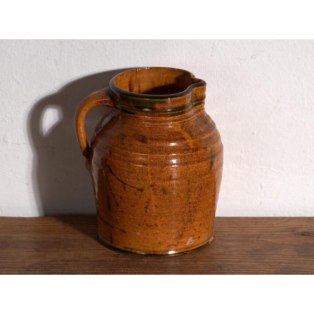 Antique Folk Glazed Pottery Jug, Central Europe, 1930 For Sale - Image 4 of 5