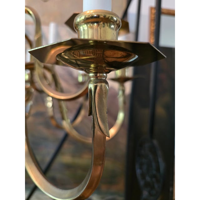 Vintage Mid Century English Brass 12 Light Chandelier For Sale - Image 10 of 15