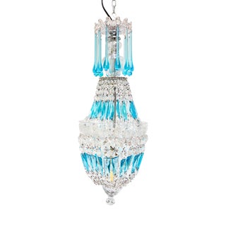 French Ceiling Light with Blue Crystals, 1960s For Sale