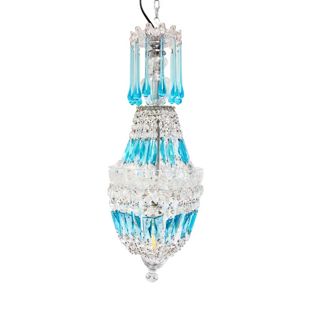 French Ceiling Light with Blue Crystals, 1960s For Sale
