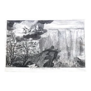 1706 Print by Sebastian Le Clerc - "Elie Carried Away in a Charriot of Fire Over the Niagara Falls"