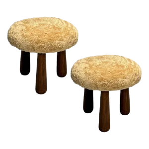 Contemporary, Danish Modern, Sheepskin Stools, Honey Shearling, Maple