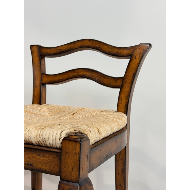 Early 21st Century Maitland-Smith Rush Seat Counter-Height Stools Set of Three For Sale - Image 5 of 10