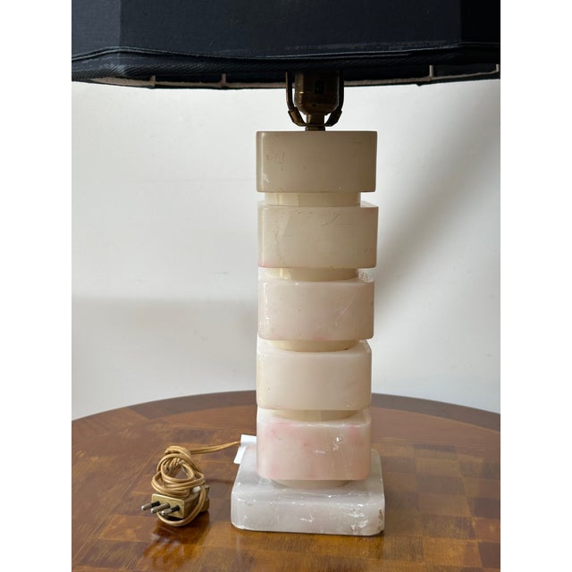 Vintage Table Lamp in Alabaster with Black Lampshade, 1960s For Sale - Image 4 of 6