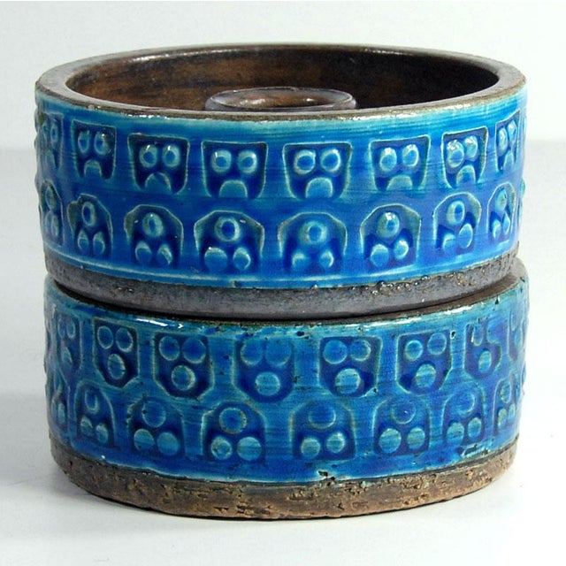 Italian Rimini Blue Ceramic Candleholders by Aldo Londi for Bitossi, 1970s, Set of 2 For Sale - Image 6 of 11