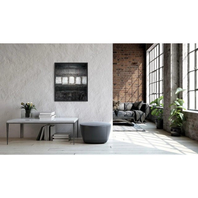 Contemporary # 24" X H 28" Black and White Abstract Geometric Minimalist High-End Oil on Canvas For Sale - Image 3 of 9