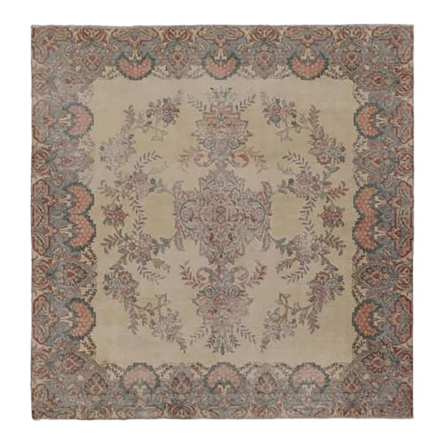 Rug & Kilim’s Square Distressed Persian-Inspired Rug in Chobi Tones For Sale