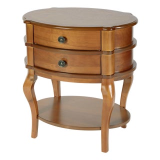 Ethel 25 in. W Oval Wood 2 Drawer Accent Table with Open Shelf, Olive Ash For Sale