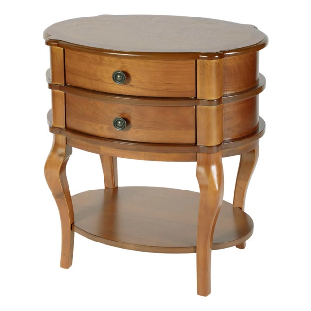 Ethel 25 in. W Oval Wood 2 Drawer Accent Table with Open Shelf, Olive Ash For Sale
