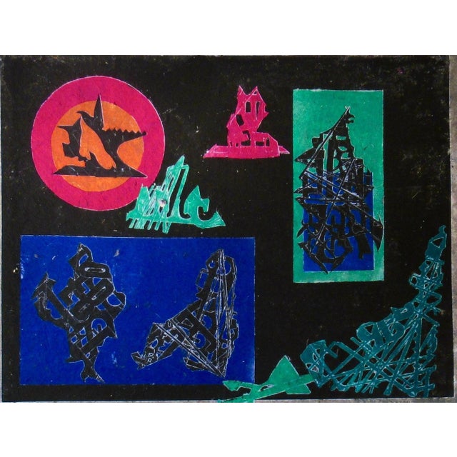 This artwork "Untitled" c.1990, is an original colors woodcut monoprint on artisanal hand made paper by noted American...
