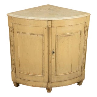 Antique 18thC Swedish Painted Gustavian Marble Top Corner Cupboard Cabinet 1780 For Sale