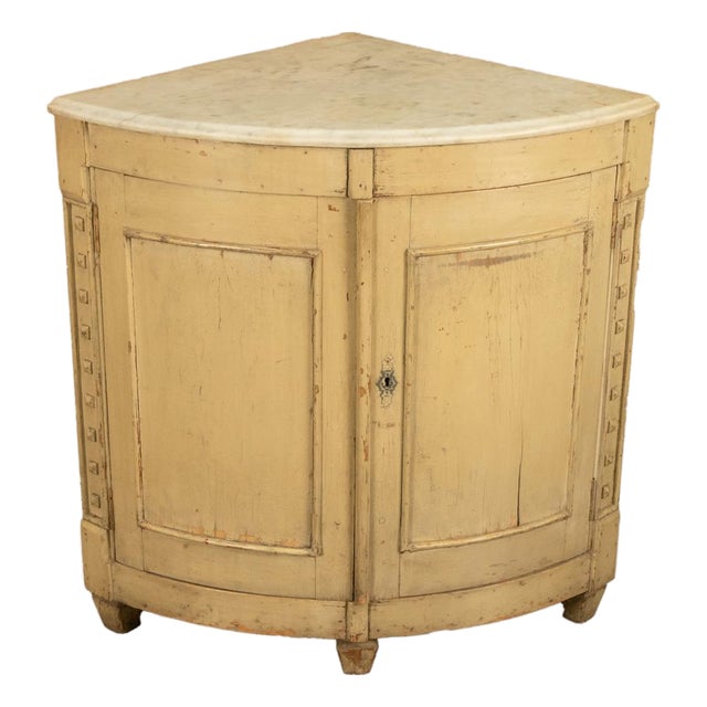 Antique 18thC Swedish Painted Gustavian Marble Top Corner Cupboard Cabinet 1780 For Sale