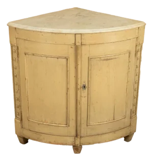 Antique 18thC Swedish Painted Gustavian Marble Top Corner Cupboard Cabinet 1780