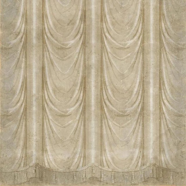 Beige Draped Panoramic Wallpaper on Antique-Style Paper For Sale - Image 5 of 6