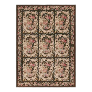 Rug & Kilim’s French Needlepoint Rug in Rich Brown With All-Over Floral Patterns
