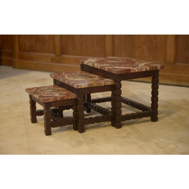 Nesting Tables with Petrified Wood Tops, 1960s, Set of 3 For Sale - Image 3 of 11