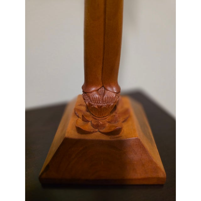 Large 22" Mid-Century Balinese Art Deco Elongated Maiden With Water Vessel Masterwork Sculpture For Sale - Image 10 of 12
