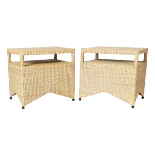 Pair of Two Tiered Wicker Stands of Tables For Sale