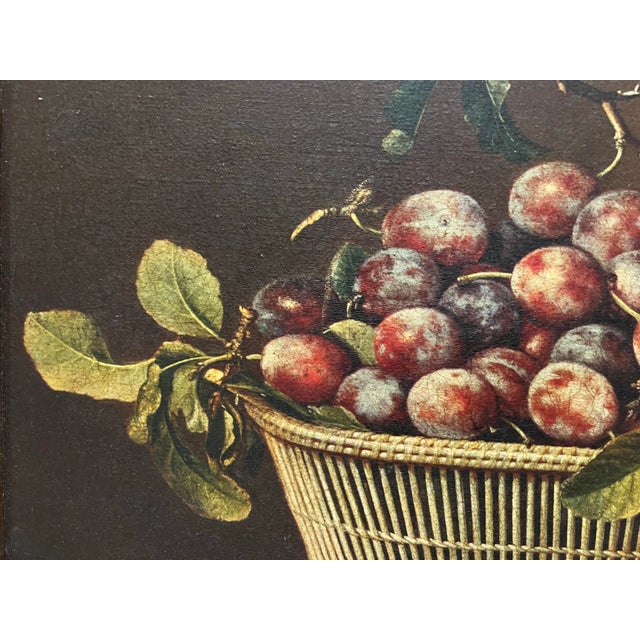 Vintage Framed Old Master Still Life – Basket of Plums After Pierre Dupuis (1610–1682) For Sale - Image 4 of 7