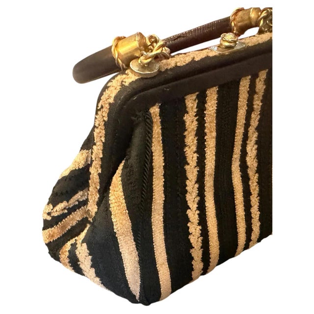 Mid-Century Modern A 1950s Roberta Di Camerino Style Brown and Beige Velvet Italian Top Handle Bag For Sale - Image 3 of 14