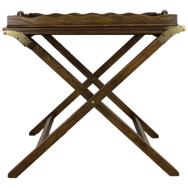 Vintage Campaign Style Serving Tray With Two Folding Leafs For Sale