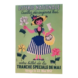 1957 French Lottery Poster, Linen Backed