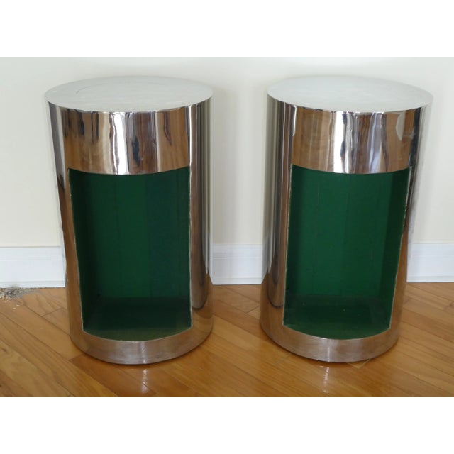 Modern 1970's Pace Style Polished Stainless Steel Pedestals - a Pair For Sale - Image 3 of 11