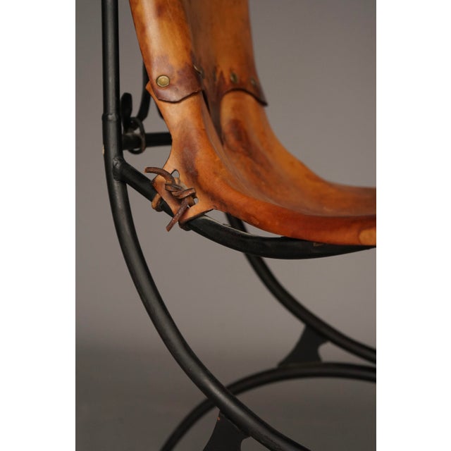 Brown Iron & Leather Side Chair from Sido and François Thévenin, 1980s For Sale - Image 8 of 16