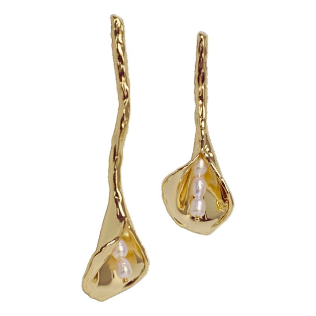 Calla Lily Earrings 14k, A Pair For Sale