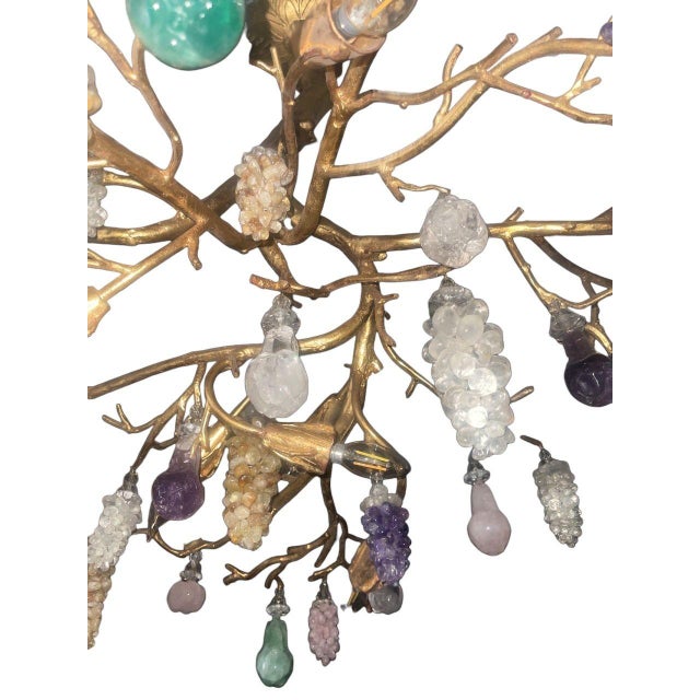Gold Modern Pegaso Gallery Design “Tree of Life” Chandelier With Semi-Precious Stone Fruits For Sale - Image 8 of 9