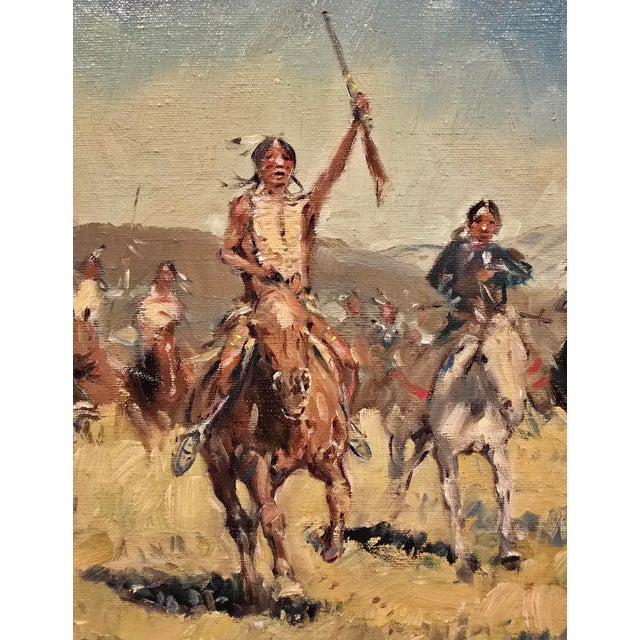 Textile Sheryl Lamar Bodily "Native American Riders Crossing the Frontier" Western Oil Painting For Sale - Image 7 of 12