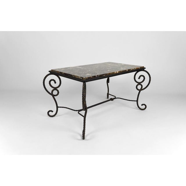 French Art Deco Side Table in Wrought Iron and Marble Top, 1940 For Sale - Image 9 of 18