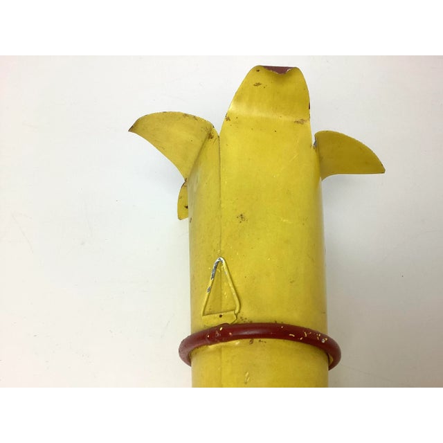 Vintage Folk Art Painted Tin Wall Hanging Trumpet Vase For Sale In New York - Image 6 of 6