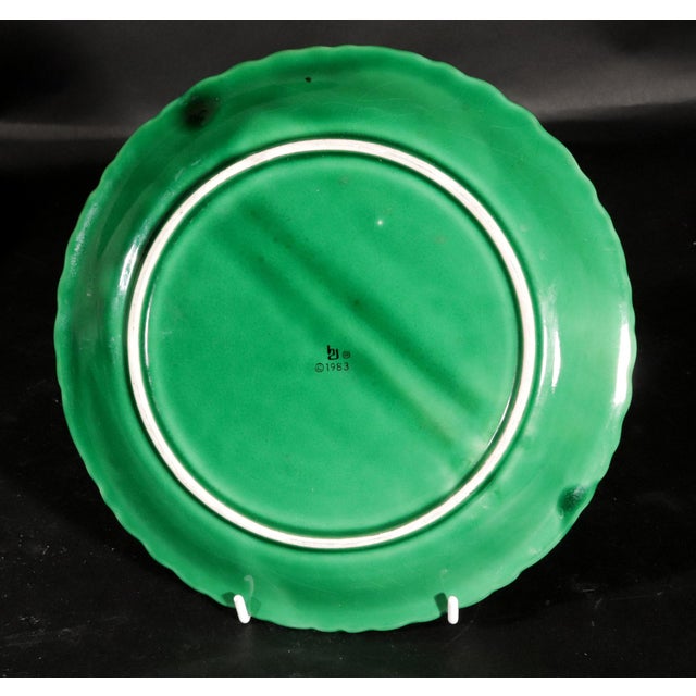 "Vivid Verdure": Set of 11 Vintage Green Majolica "Lotus" Plates, For Sale - Image 4 of 8