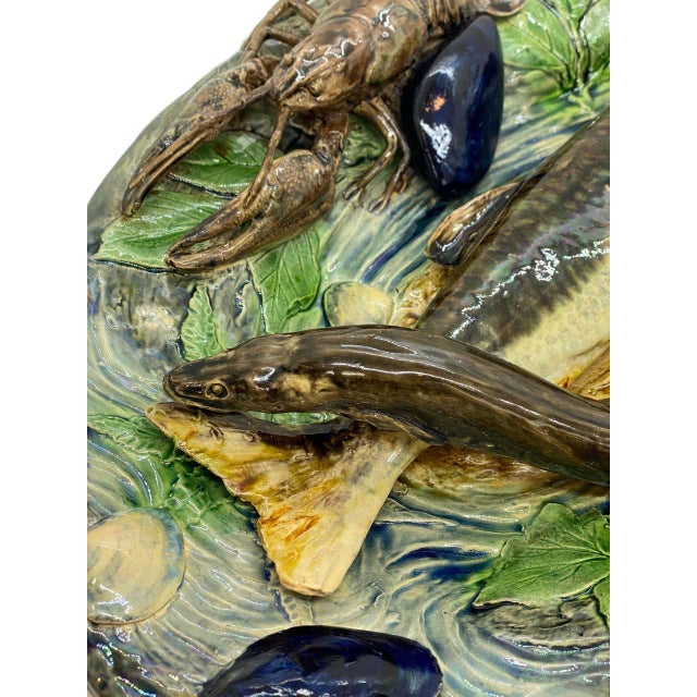 Large Plalissy ware Majolica Trompe L'oeil Platter by Alfred Renoleau (French circa 1885. Naturalistically molded and...