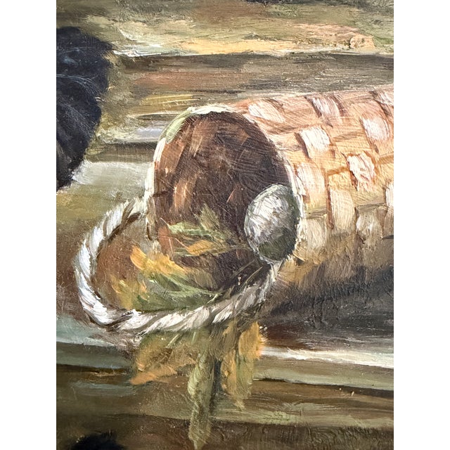 Realism Vintage Signed Rooster and Chickens Oil Painting Farmyard Hen Scene, Gold Frame For Sale - Image 3 of 12