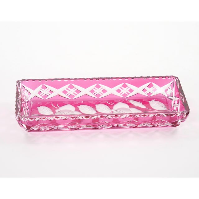Mid-Century Modern Val Saint Lambert Pink Crystal Cut and Etched Vanity Tray For Sale - Image 4 of 9