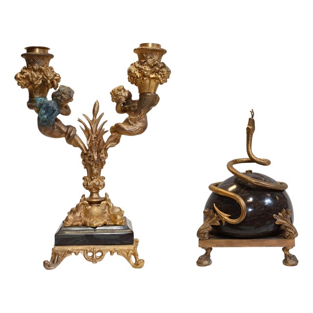 French Regency Centerpiece Candelabras with Marble Gilt For Sale