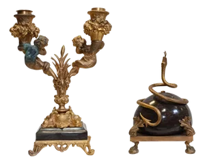 French Regency Centerpiece Candelabras with Marble Gilt