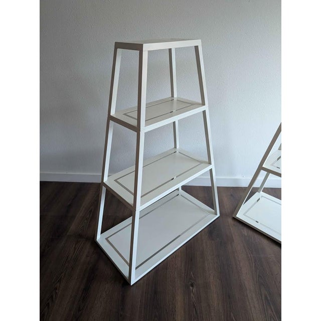 Modern Nice Pair of Pyramid Shaped Jonathon Adler Shelves With Chrome Accents. For Sale - Image 3 of 7