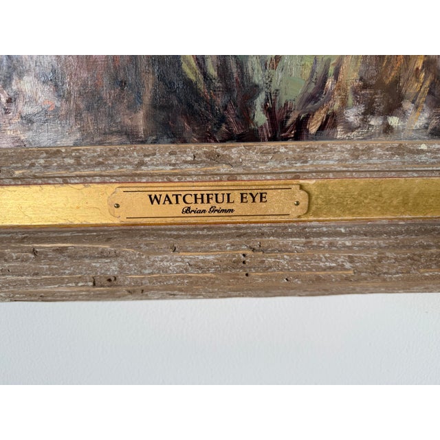 2006 Brian A. Grimm (B. 1968) “Watchful Eye” Original Wildlife Impressionist Oil on Masonite Painting – Rustic Wood Framed For Sale - Image 11 of 12