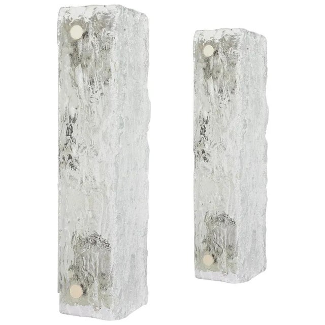 Large German Murano Ice Glass Vanity Sconces by Kaiser, 1970s For Sale - Image 6 of 6