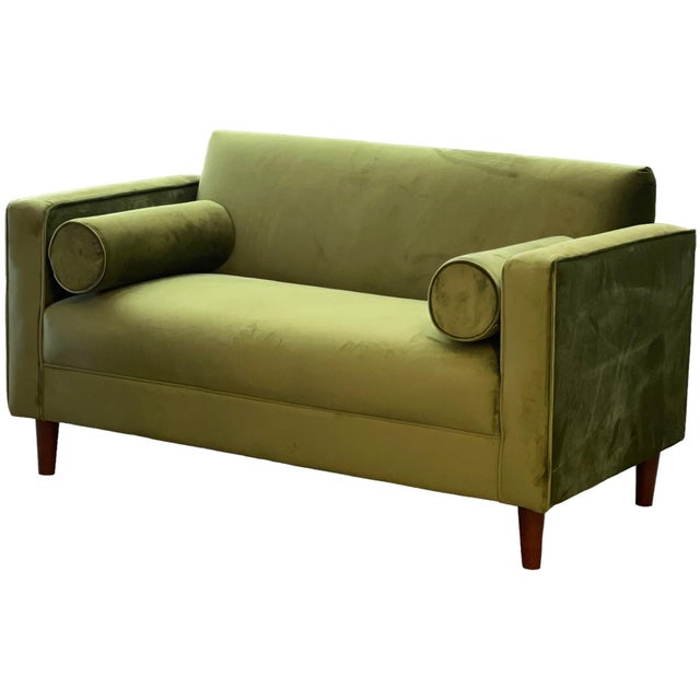 Modern Brand New Loveseat Sofa Avocado Green Velvet Upholstery Solid Wood Frame’ For Sale - Image 3 of 7