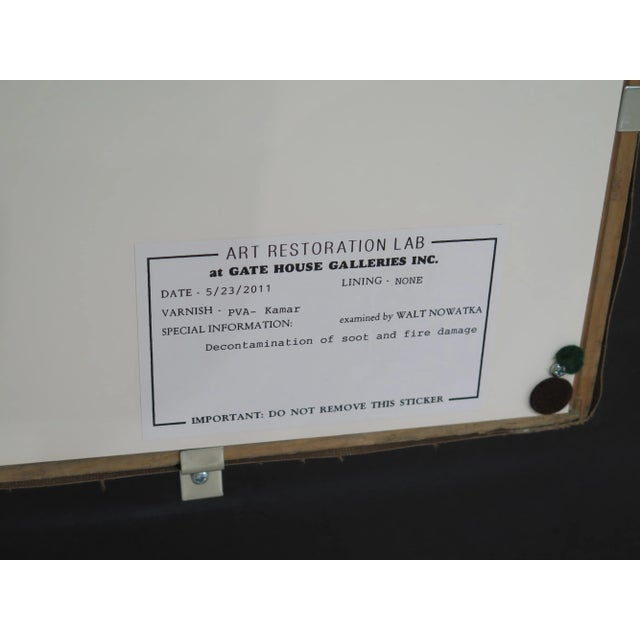 1990s Vintage "Woman Feeding Deer" Framed Oil Painting on Canvas For Sale - Image 9 of 10