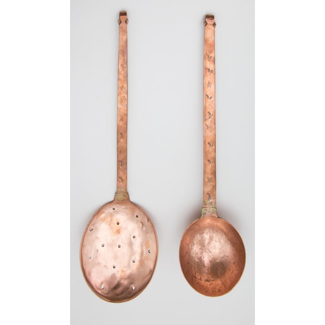 Antique 19thCentury French Hammered Copper Ladle & Skimmer Utensils