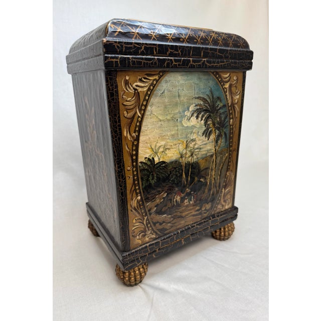 Spanish Colonial John Richard Hand Painted Rectangle Wooden Vase For Sale - Image 4 of 12