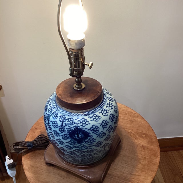 Vintage Mid 20th Century Blue and White Chinese Ginger Jar Porcelain Lamp Chairish