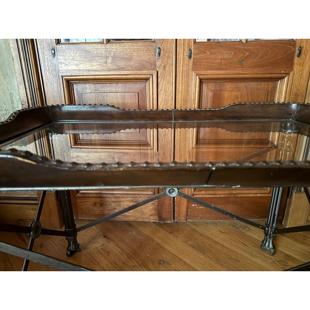 English Maitland Smith Style Leather and Nailhead Coffee Table For Sale - Image 3 of 5